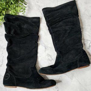 Ugg Abilene Black Perforated Suede Slouch Boots